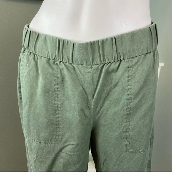 Talbots Pull On Wide Leg Crops Cotton Linen Sage Green Cropped Pants M Petite - Picture 9 of 14